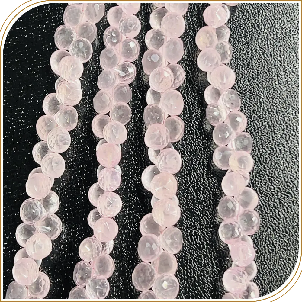 AAA High Quality Natural Pink Rose Quartz Gemstone Faceted Briolette Onion Drops Beads 8 Inches Strand Size 5 to 6mm Approx