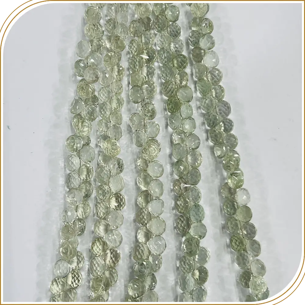 AAA High Quality Natural Green Amethyst Quartz Gemstone Faceted Briolette Onion Drops Beads 8 Inches Strand Size 5 to 6mm Approx