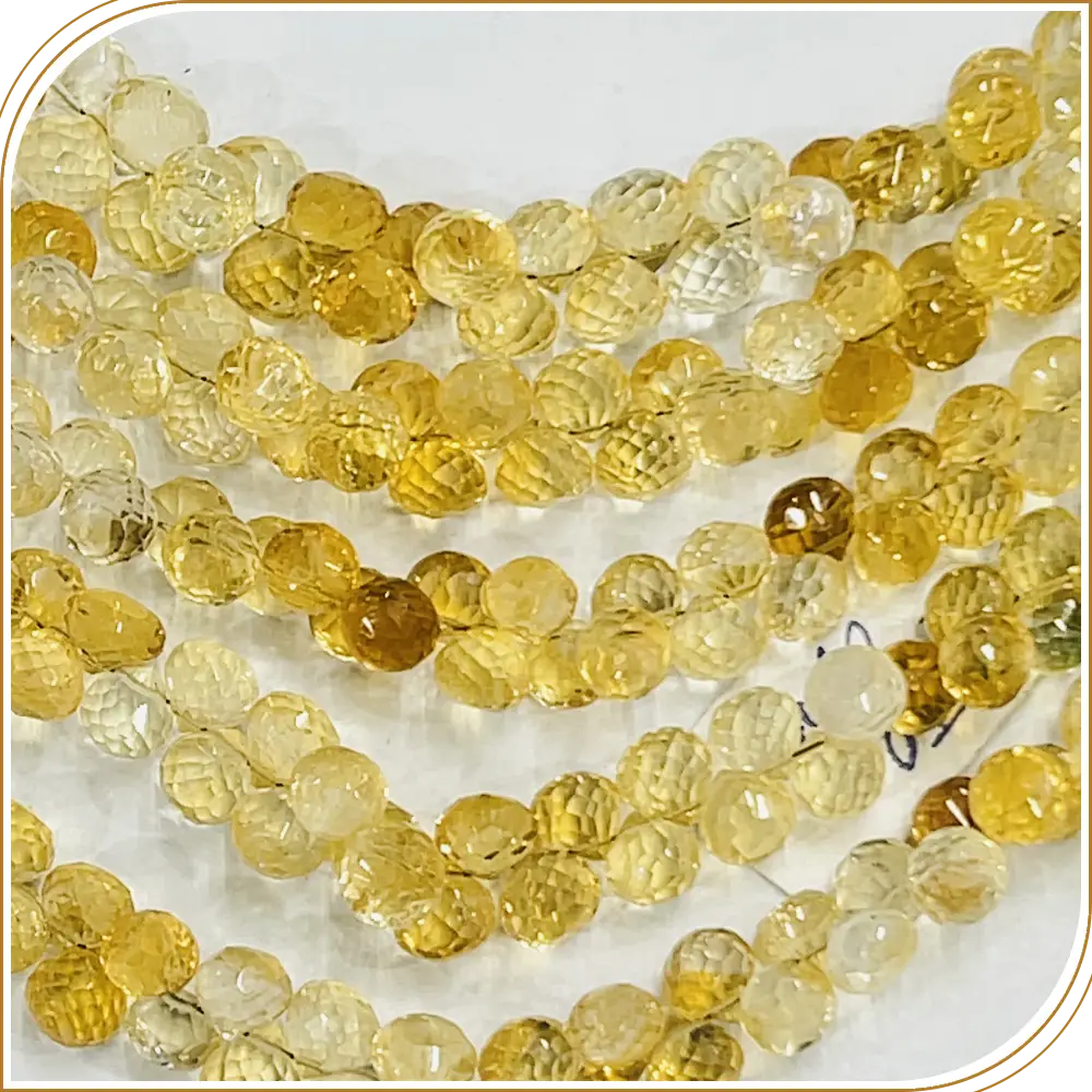 AAA High Quality Natural Shaded Golden Citrine Quartz Gemstone Faceted Briolette Onion Drops Beads 8 Inches Strand Size 5 to 6mm Approx