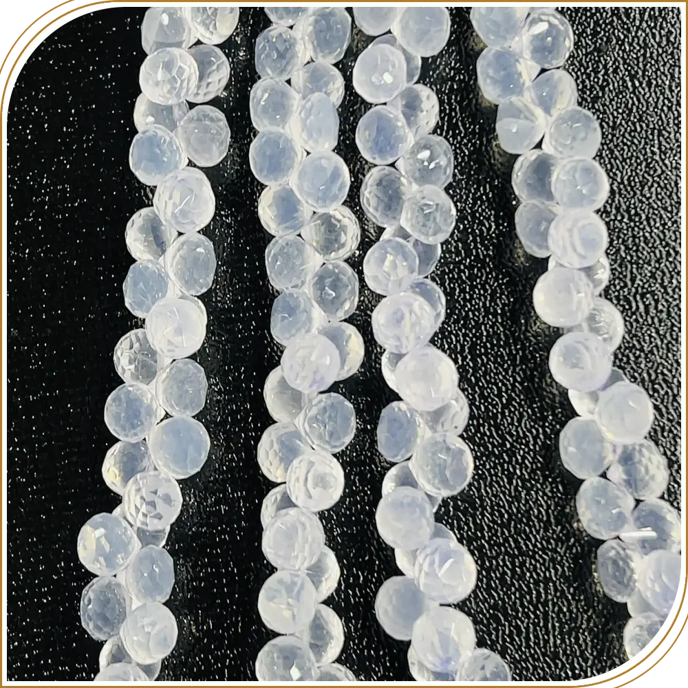 AAA High Quality Natural Ice Quartz Gemstone Faceted Briolette Onion Drops Beads 8 Inches Strand Size 5 to 6mm Approx