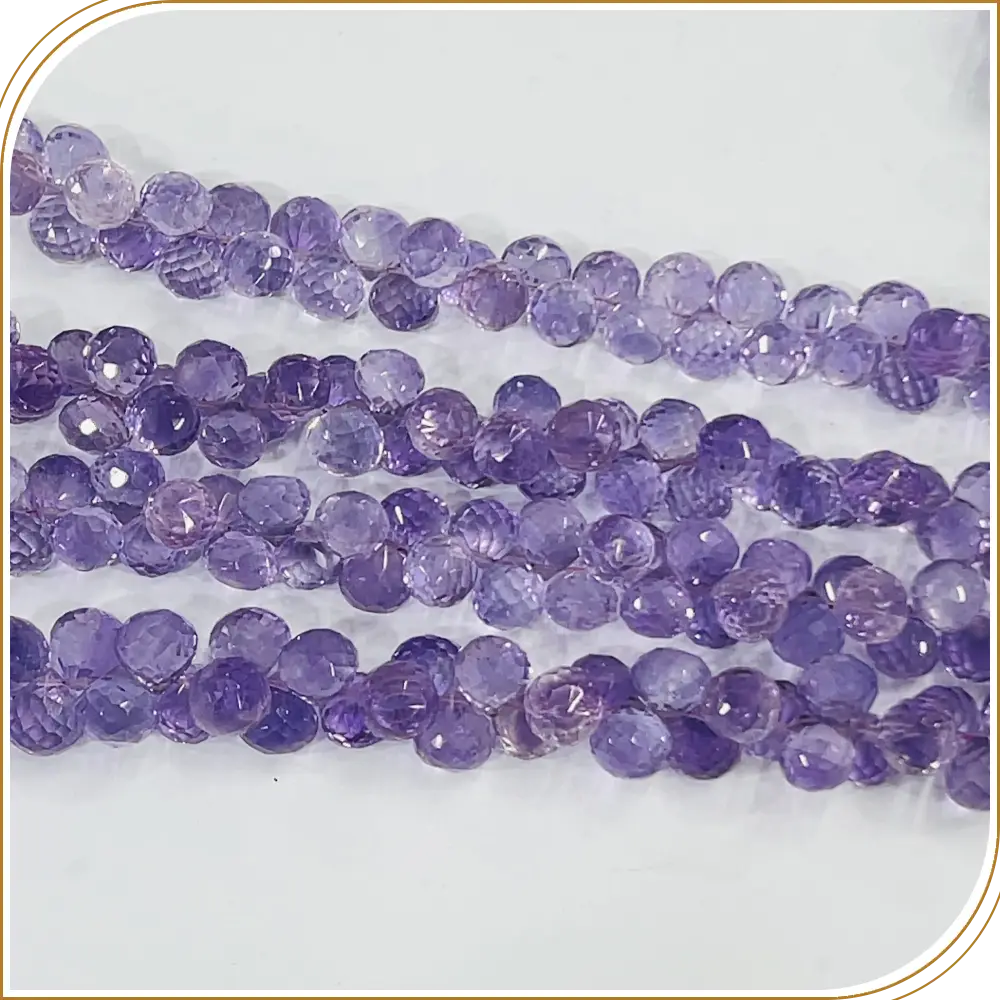 AAA High Quality Natural Pink Amethyst Gemstone Faceted Briolette Onion Drops Beads 8 Inches Strand Size 5 to 6mm Approx