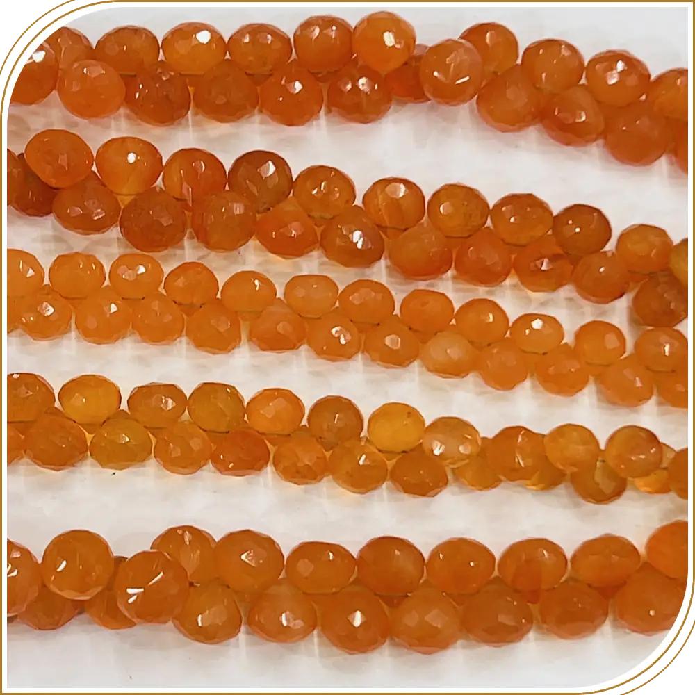 AAA High Quality Natural Red Carnelian Gemstone Faceted Briolette Onion Drops Beads 8 Inches Strand Size 5 to 6mm Approx