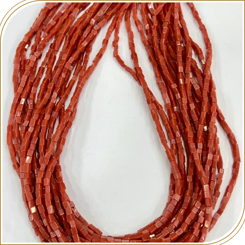 AAA Natural Red Italian Coral Smooth Square Shape Beads Size 3-4mm Approx 20 Inches Strand