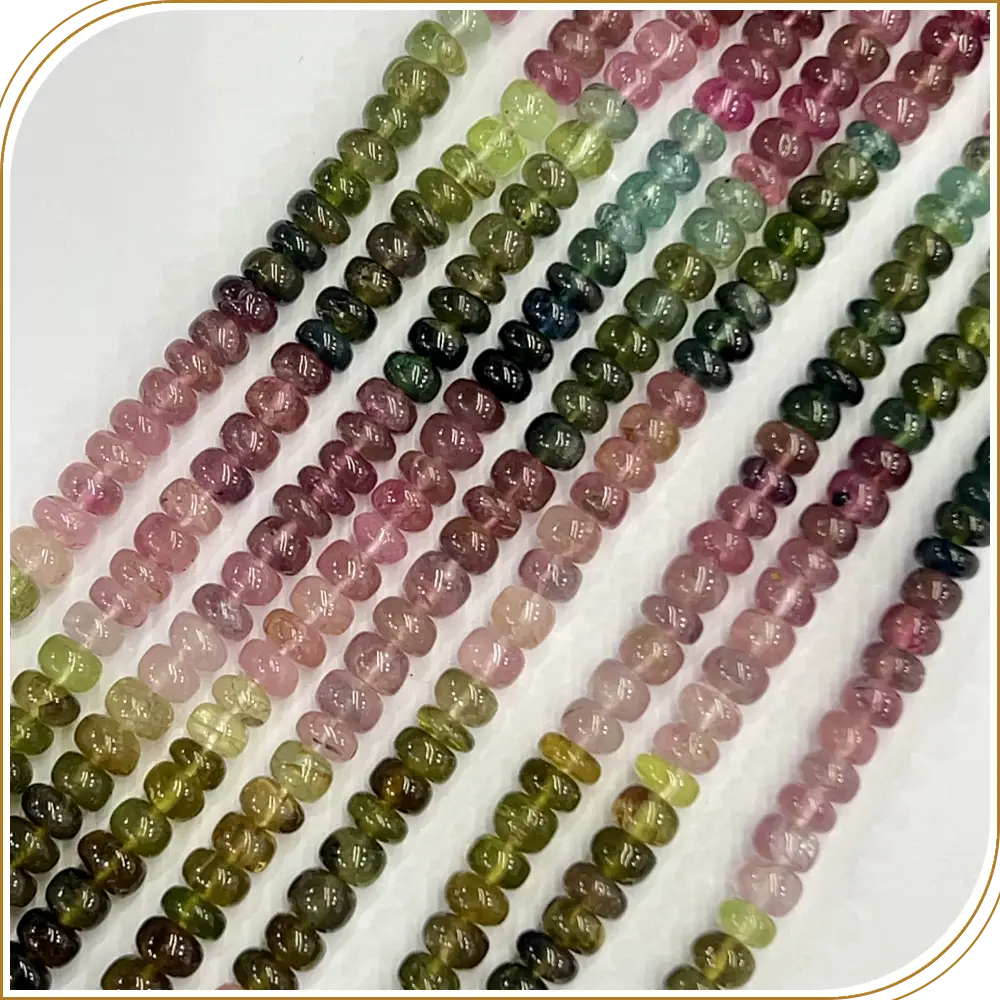 AAA Natural Multi Color Tourmaline Smooth Rondelle Beads Size 4mm to 5mm Approx 14 Inches Strand
