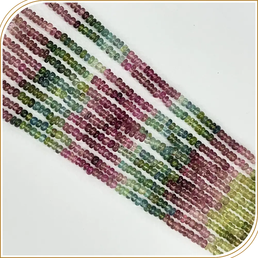 AAA Natural Multi Color Tourmaline Tiny Smooth Rondelle Beads Beads Size 3mm to 4mm 14 Inches Strand
