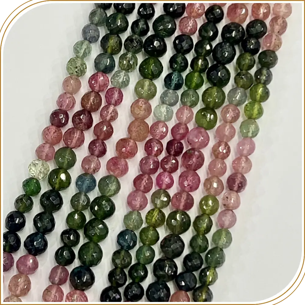 AAA Natural Multi Color Tourmaline Faceted Round Ball Shape Beads Size 5-6mm 14 Inches Strand