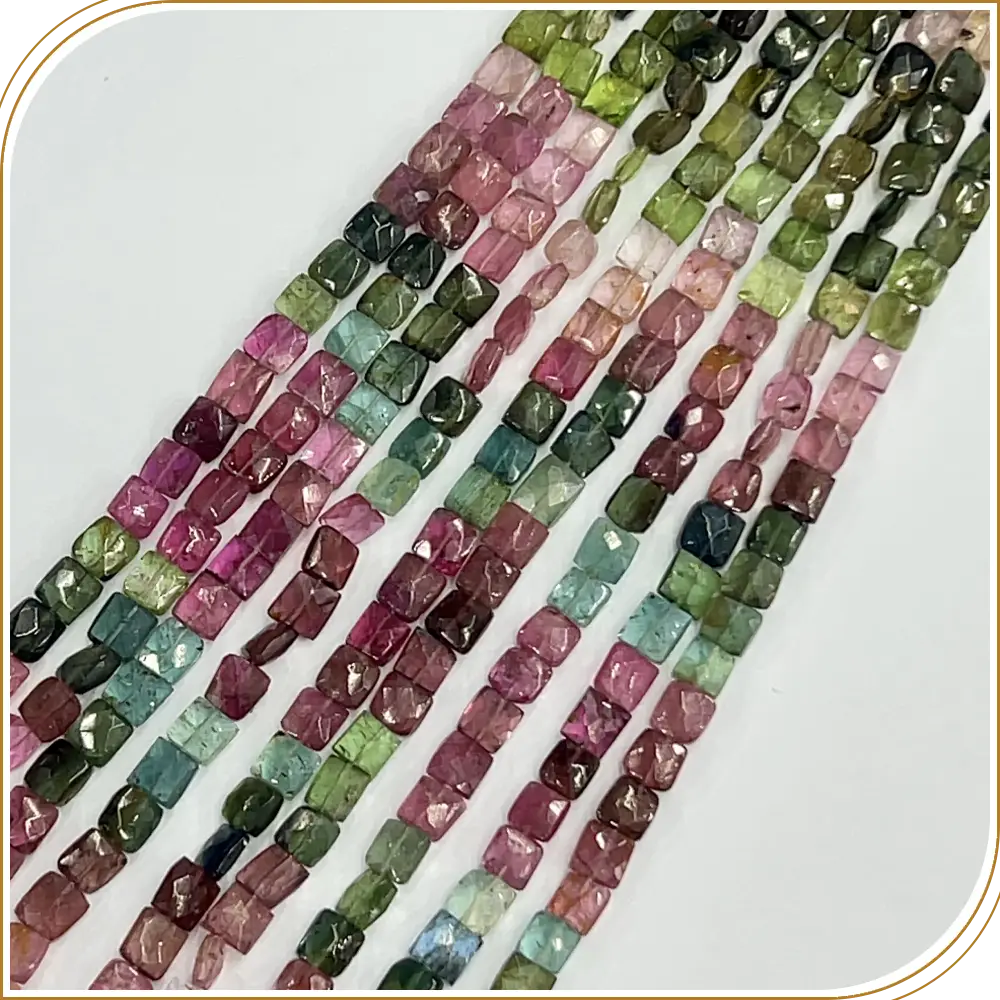AAA Natural Multi Color Tourmaline Faceted Chicklet Shape Beads Size 5x5mm 14 Inches Strand