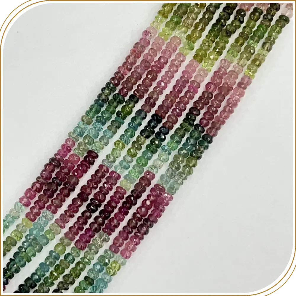 AAA Natural Multi Color Tourmaline Faceted Rondelle Shape Beads Size 4mm 14 Inches Strand