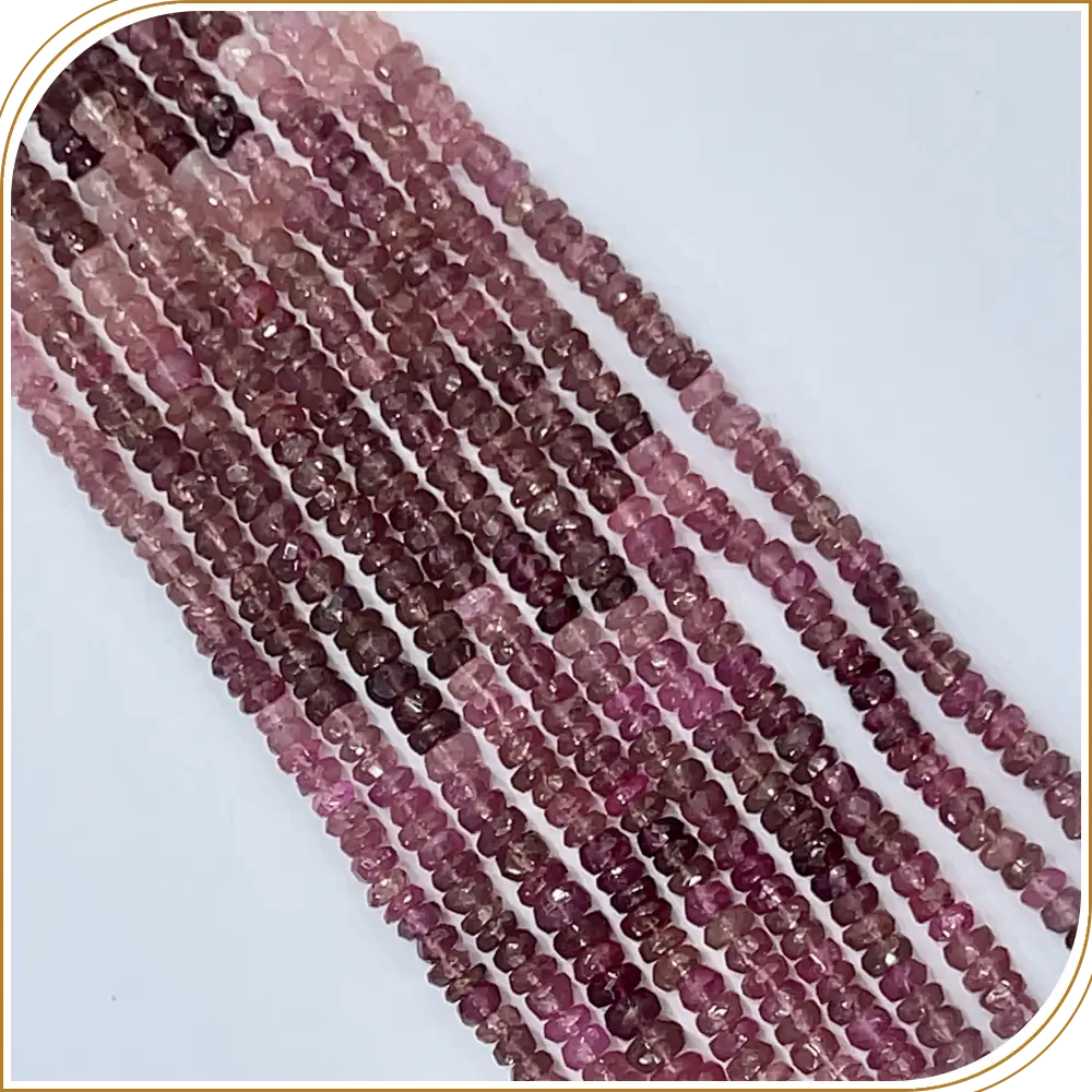 AAA Natural Shaded Pink Tourmaline Faceted Rondelle  Shape Beads Size 4x4mm 14 Inches Strand