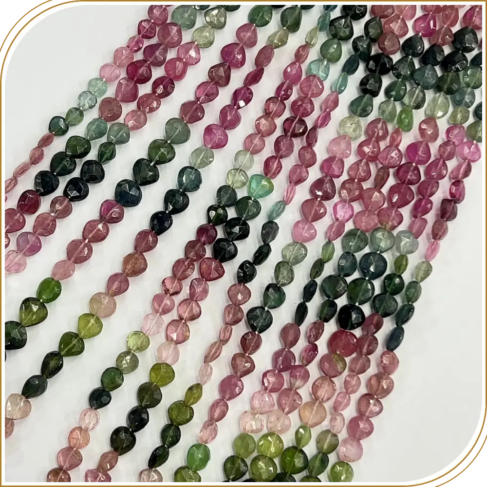 AAA Natural Multi Color Tourmaline Faceted Heart  Shape Beads Size 6x6mm 14 Inches Strand
