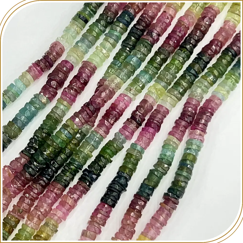 AAA Natural Multi Color Tourmaline Facetedheishi Tyre Shape Beads Size 4.5mm to 5mm 8 Inches Strand