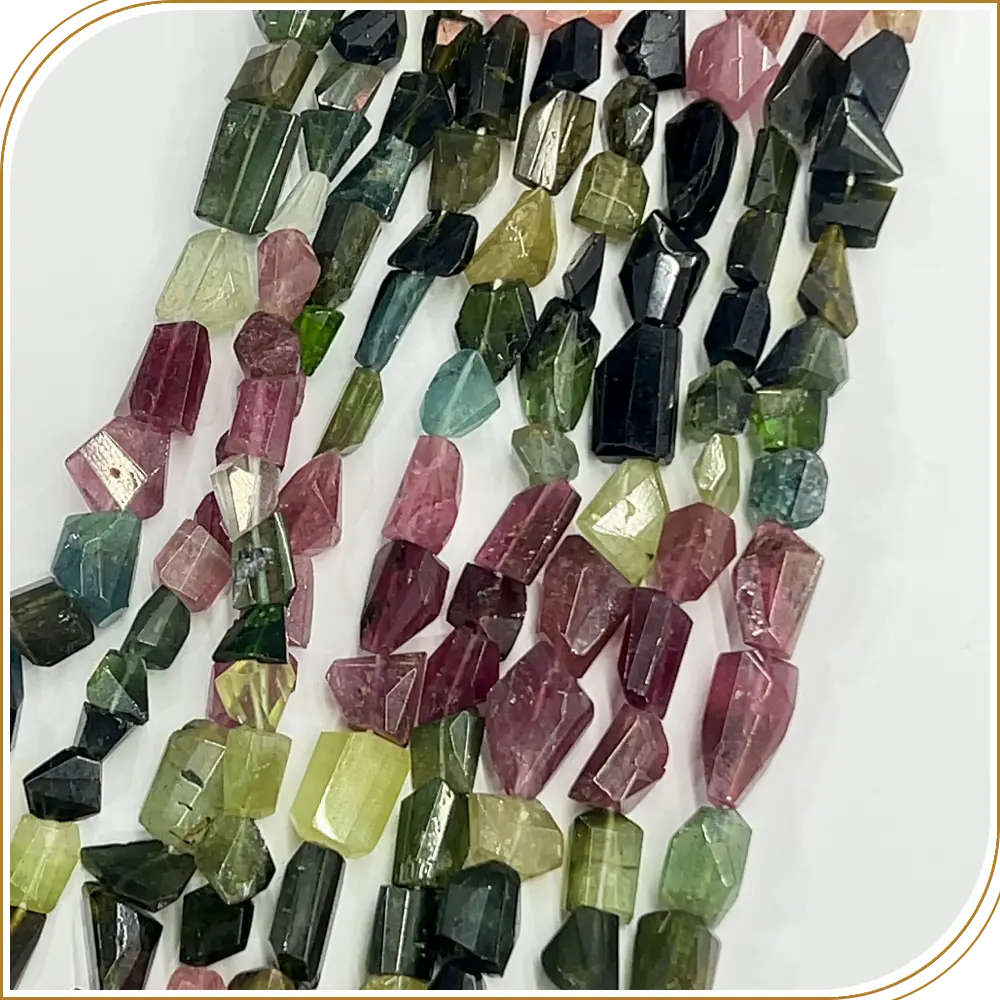 AAA Natural Multi Color Tourmaline Faceted Nuggets Shape Beads Size 7x8mm to 9x16mm 14 Inches Strand