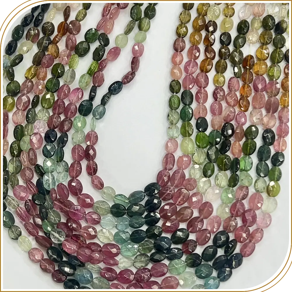 AAA Natural Multi Color Tourmaline Faceted Oval Shape Beads Size 5x7mm 14 Inches Strand