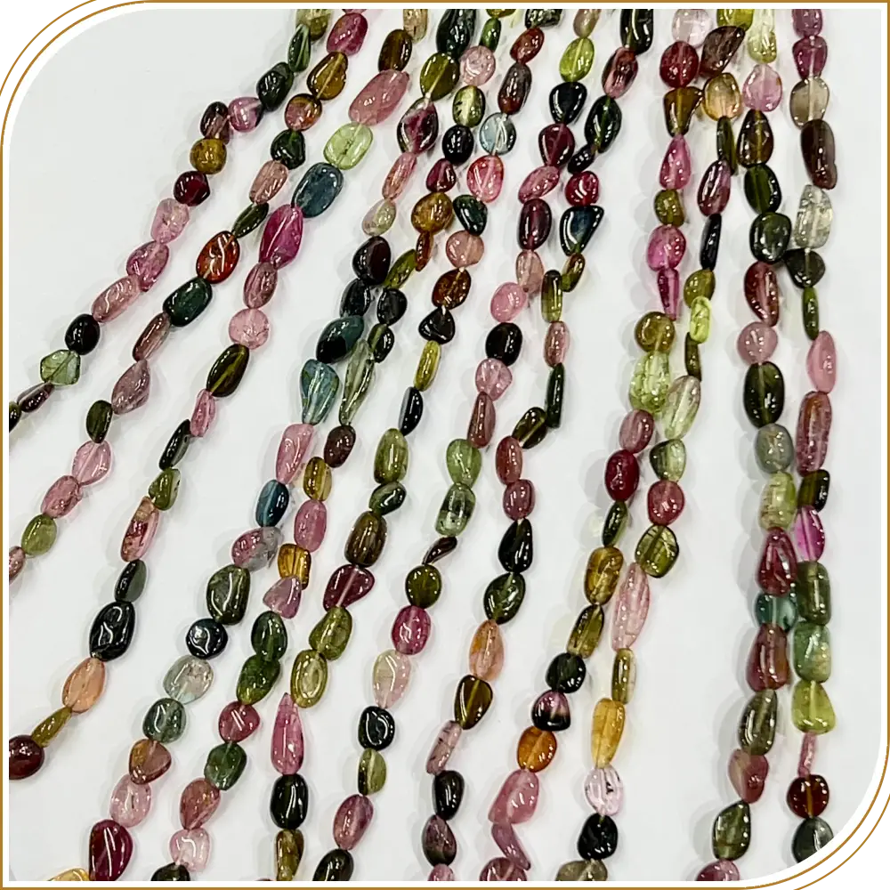 Natural High Quality Multi Tourmaline Smooth Nuggets Shape Beads Size 4-6mm 8 Inches Strand