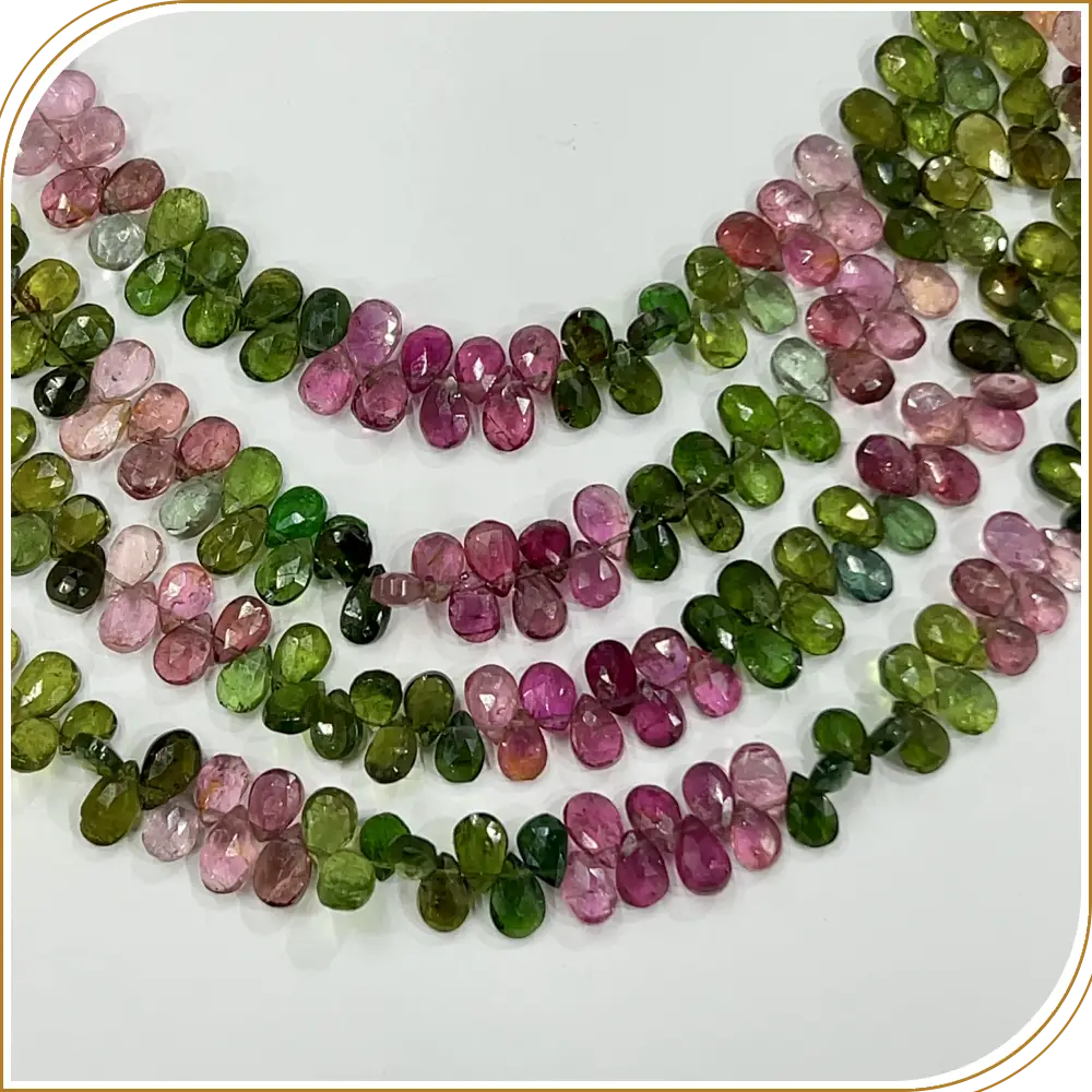 Natural High Quality Multi Tourmaline Faceted Briolette Peardrops Shape Beads Size 4-6mm 8 Inches Strand