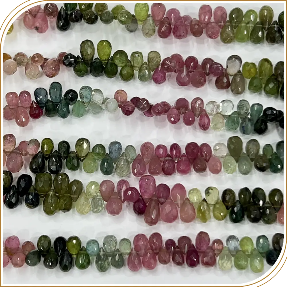 Natural High Quality Multi Tourmaline Faceted Briolette Teardrops Shape Beads Size 4-6mm 8inches Strand