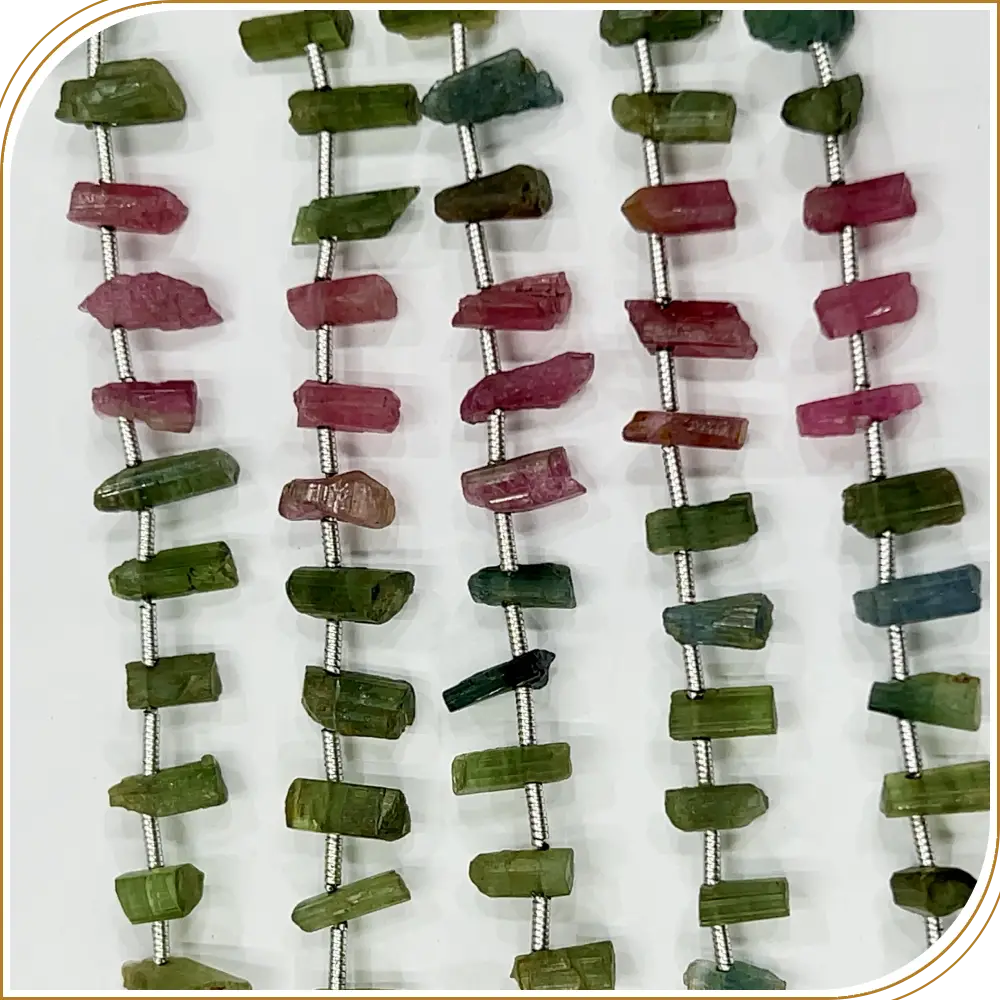 Natural High Quality Multi Tourmaline Rough Unpolished Stick Shape Beads Size 4-6mm 8 Inches Strand