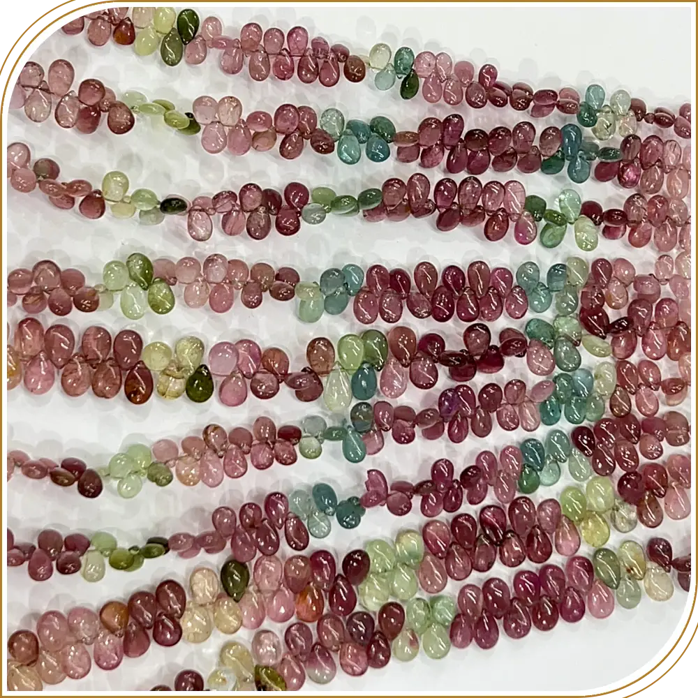 Natural High Quality Multi Tourmaline Smooth Briolette Pears Drops Shape Beads Size 4-6mm Mm 8 Inches Strand