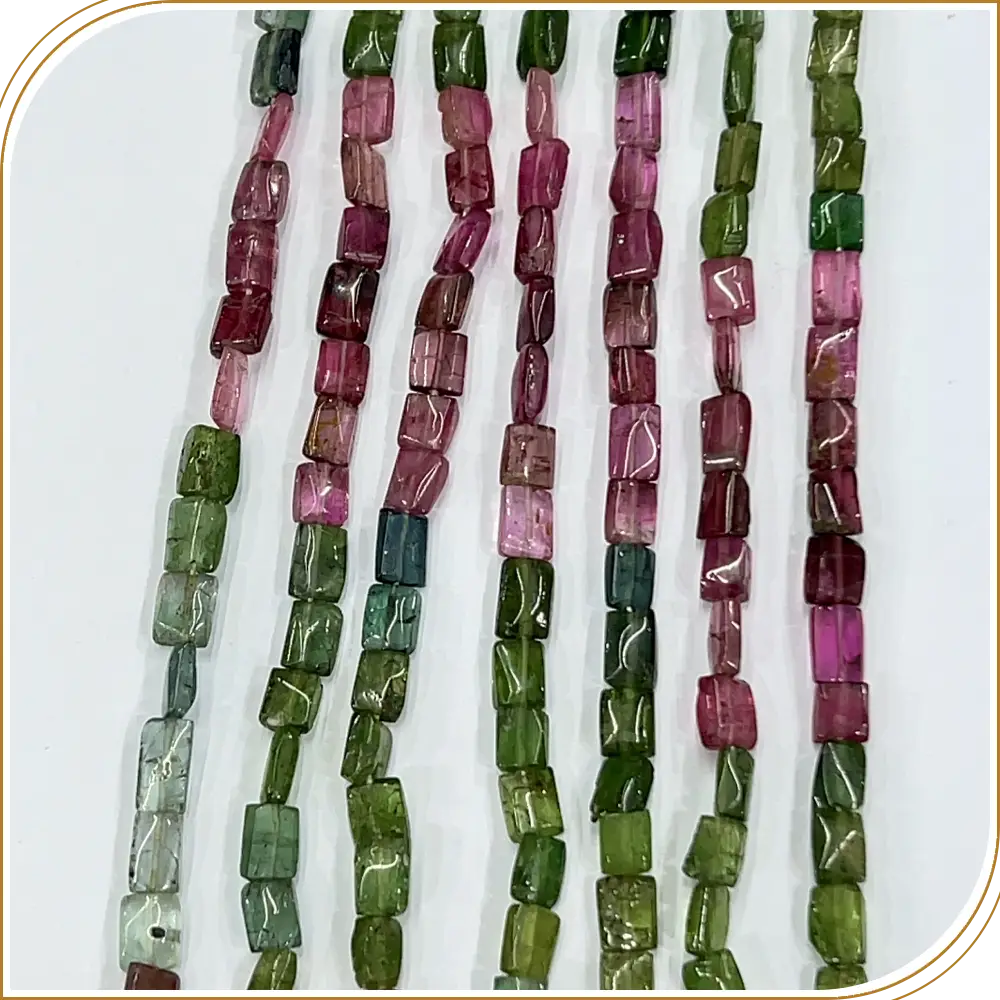 Natural High Quality Multi Tourmaline Smooth Square Shape Beads Size 4-6mm 14 Inches Strand