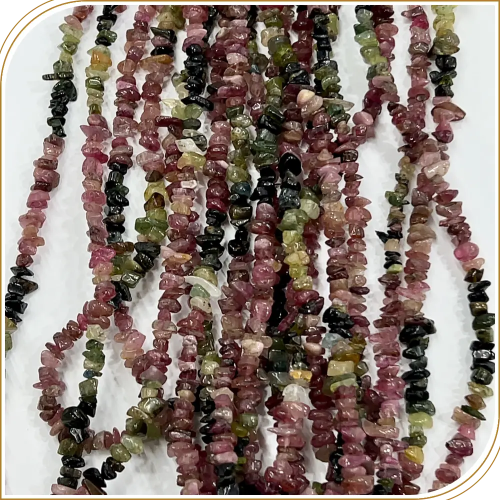 Natural High Quality Multi Tourmaline Smooth Chips Shape Beads Size 4-6mm 14 Inches Strand
