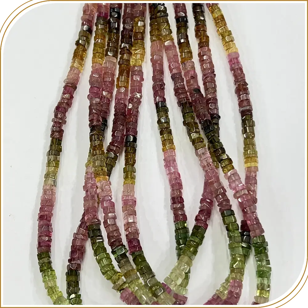 Natural High Quality Multi Tourmaline Smooth Cube Shape Beads Size 4mm 14 Inches Strand