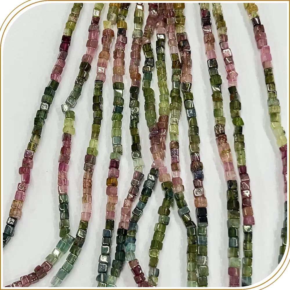 Natural High Quality Multi Tourmaline Smooth Cube Square Shape Beads Size 4-4.5mm 14 Inches Strand