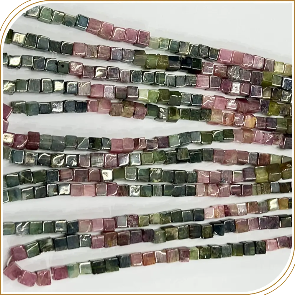 Natural High Quality Multi Tourmaline Smooth Cube Box Shape Beads Size 5x5mm 14 Inches Strand