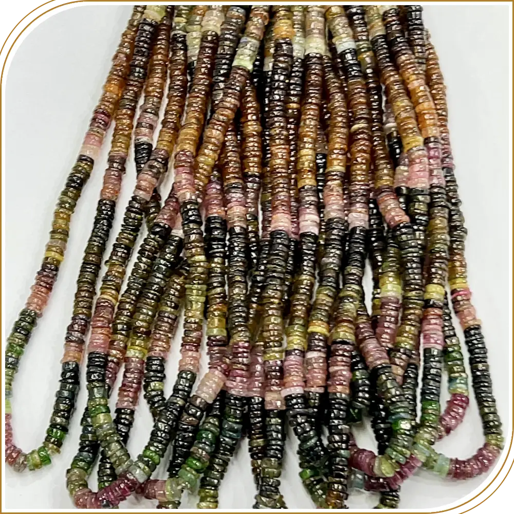 Natural High Quality Multi Tourmaline Smooth Heishi Tyre Shape Beads Size 6mm 14 Inches Strand