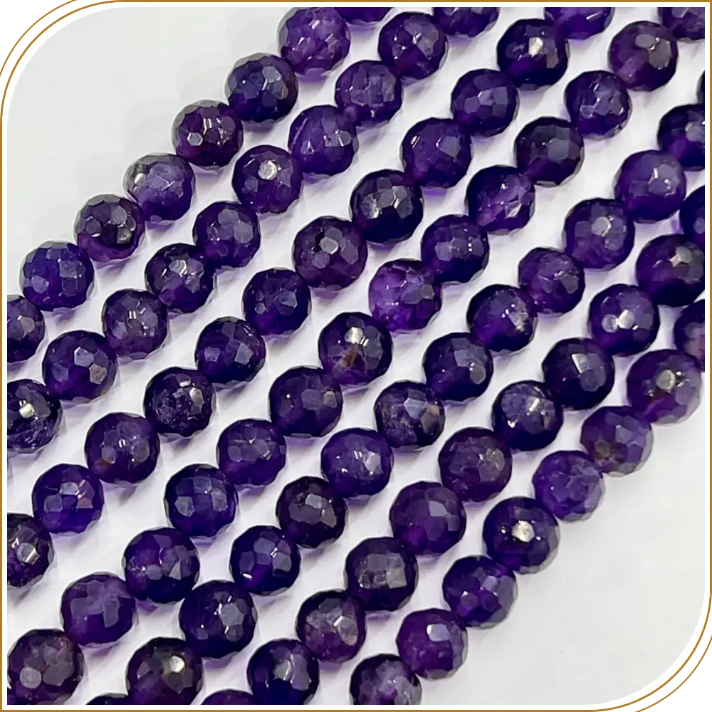 AAA High Quality Natural Purple Amethyst Quartz Faceted Round Ball Shape Beads 7mm Approx 8 Inches Strand