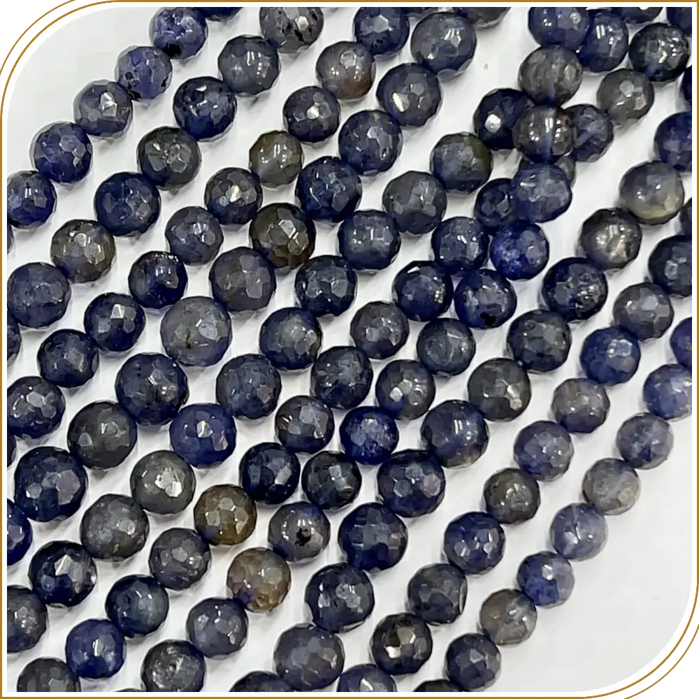 AAA High Quality Natural  Blue Iolite Faceted Round Ball Shape Beads 7mm Approx 8 Inches Strand