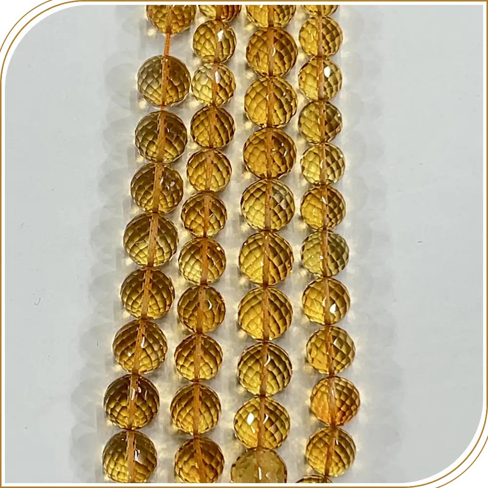 AAA High Quality Natural Deep Yellow Brandy Color Citrine Quartz Faceted Round Ball Shape Beads 7-8mm Approx 16 Inches Strand