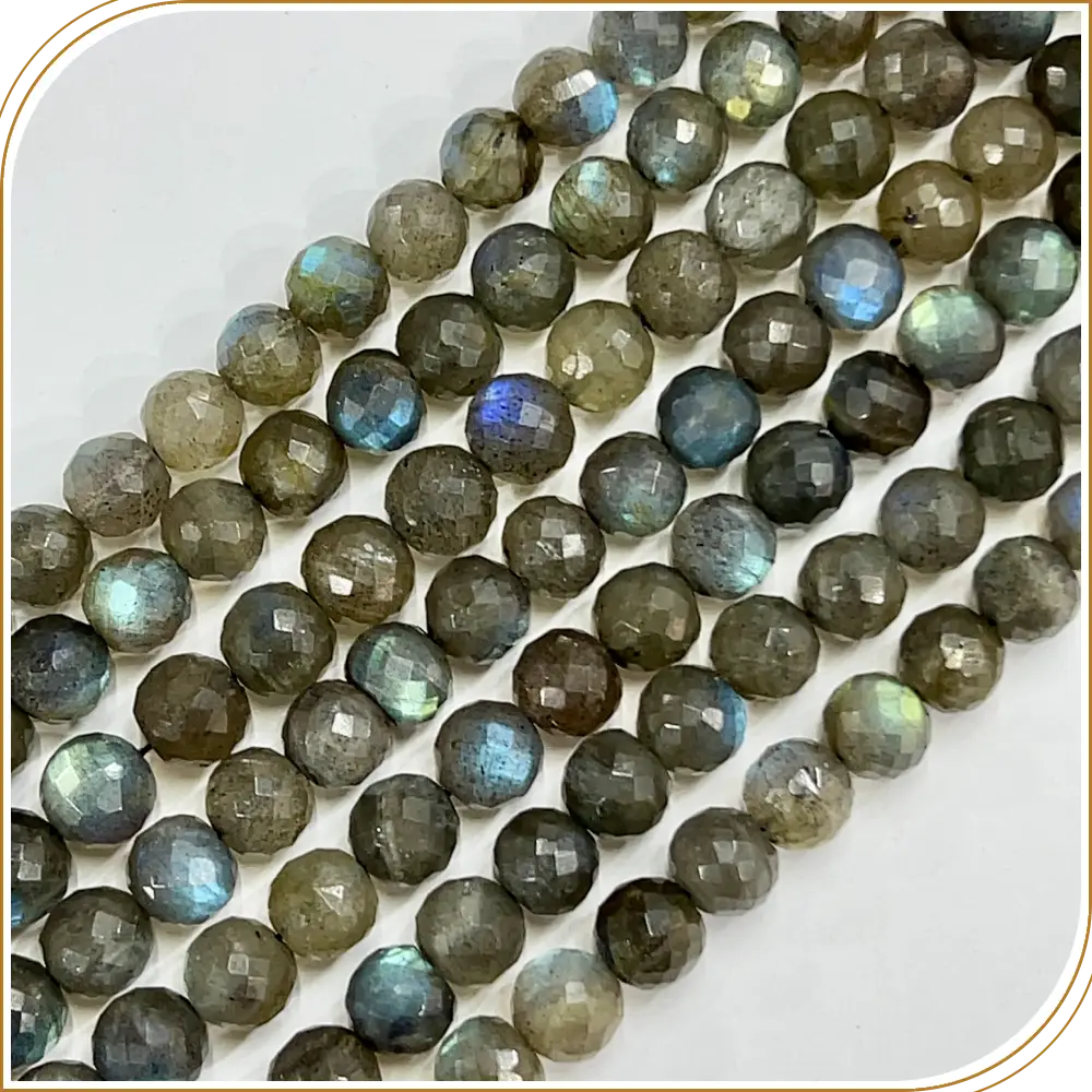 AAA High Quality Natuural Blue Fire Labradorite Faceted Round Ball Shape Beads Size 7-8mm Approx 14 Inches Strand