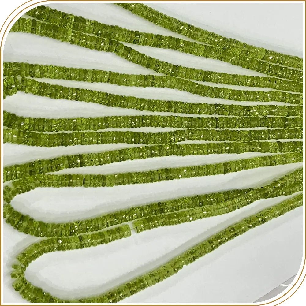 AAA High Quality Natural Green Peridot Gemstone Faceted Heishi Tayer Shape Beads Size 5mm to 7mm Approx 14 Strand