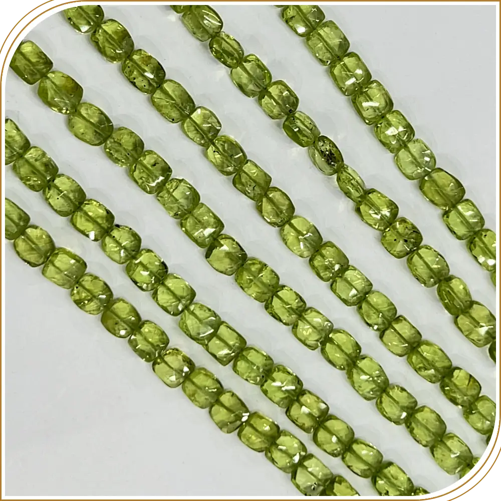 AAA High Quality Natural Green Peridot Gemstone Faceted Cushion Shape Beads Size 4x6mm Approx 14 Strand