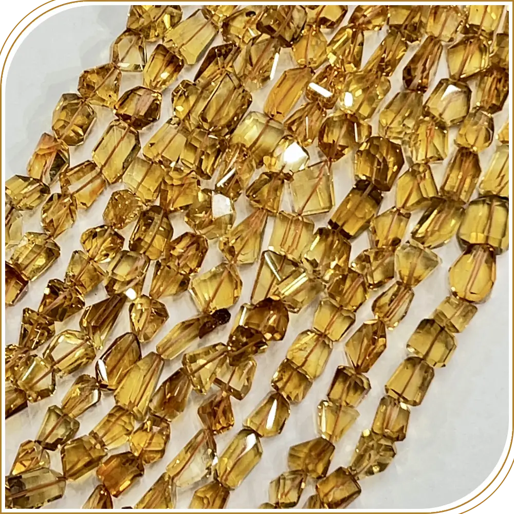 AAA High Quality Natural Deep Yellow Brandy Color Citrine Quartz Faceted Nuggets Shape Beads 7x8mm to 8x14mm Approx 8 Inches Strand