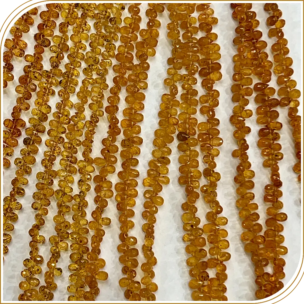 AAA High Quality Natural Orange Spessartite Garnet Faceted Briolette Teardrops Shape Beads 3mm to 4mm Approx14 Inches Strand