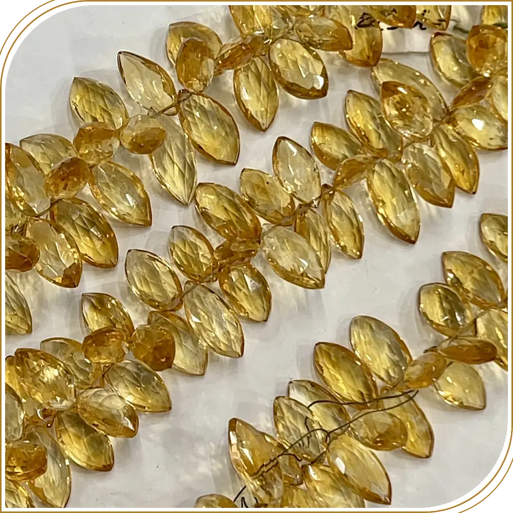 AAA High Quality Natural Deep Yellow Brandy Color Citrine Quartz Faceted Briolette Marquoise Shape Beads 7x14mm to 8x16mm Approx 8 Inches Strand