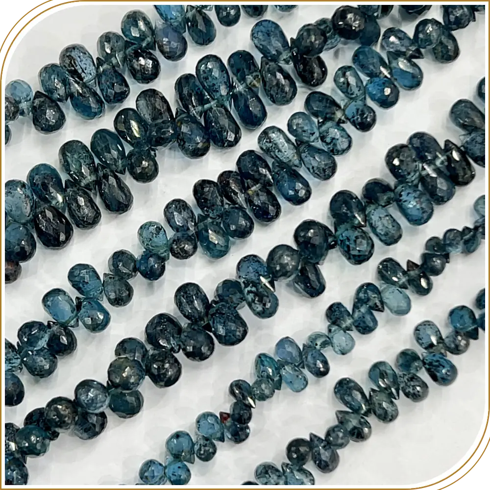 AAA High Quality Natural Teal Blue Indicolite Kyanite Faceted Briolette Teardrops Shape Beads 4x6mm to 5x7mm Approx 8 Inches Strand