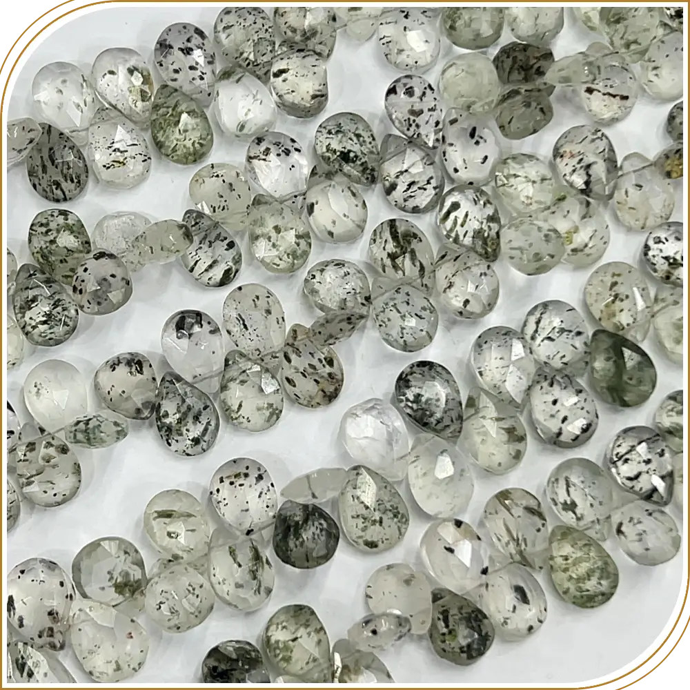 AAA Natural Black Dot Quartz Faceted Briolette Peardrop Beads 8 Inches Strand, 7x10mm approx. Unique, Mysterious, and Timeless