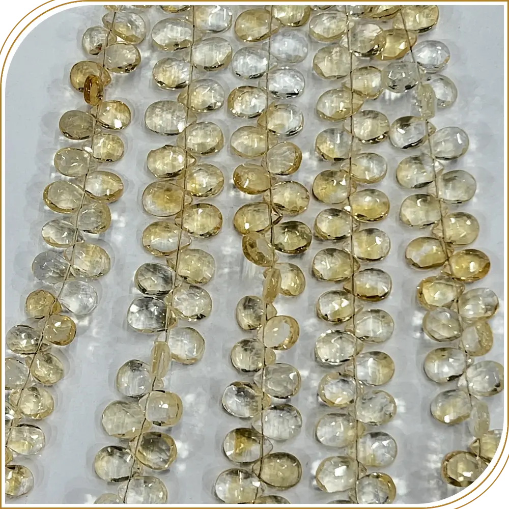 AAA Natural Shaded Citrine Quartz Faceted Briolette Peardrop Beads 8 Inches Strand, 7x10mm approx.  Warm, Radiant, and Inviting