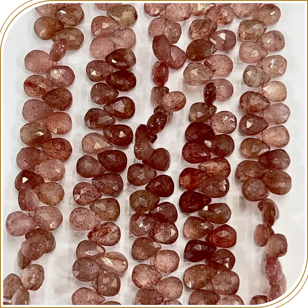 AAA Natural Pink Strawberry Quartz Shaded Faceted Briolette Peardrop Beads 8 Inches Strand, 7x10mm approx. Delicate, Shimmering, and Lovely