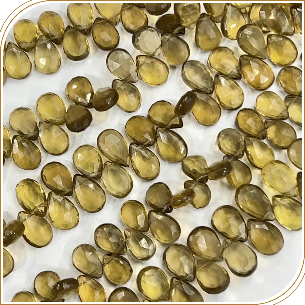 AAA Natural Beer Quartz Faceted Briolette Peardrop Beads 8 Inches Strand, 7x10mm approx. Rich, Earthy, and Glowing