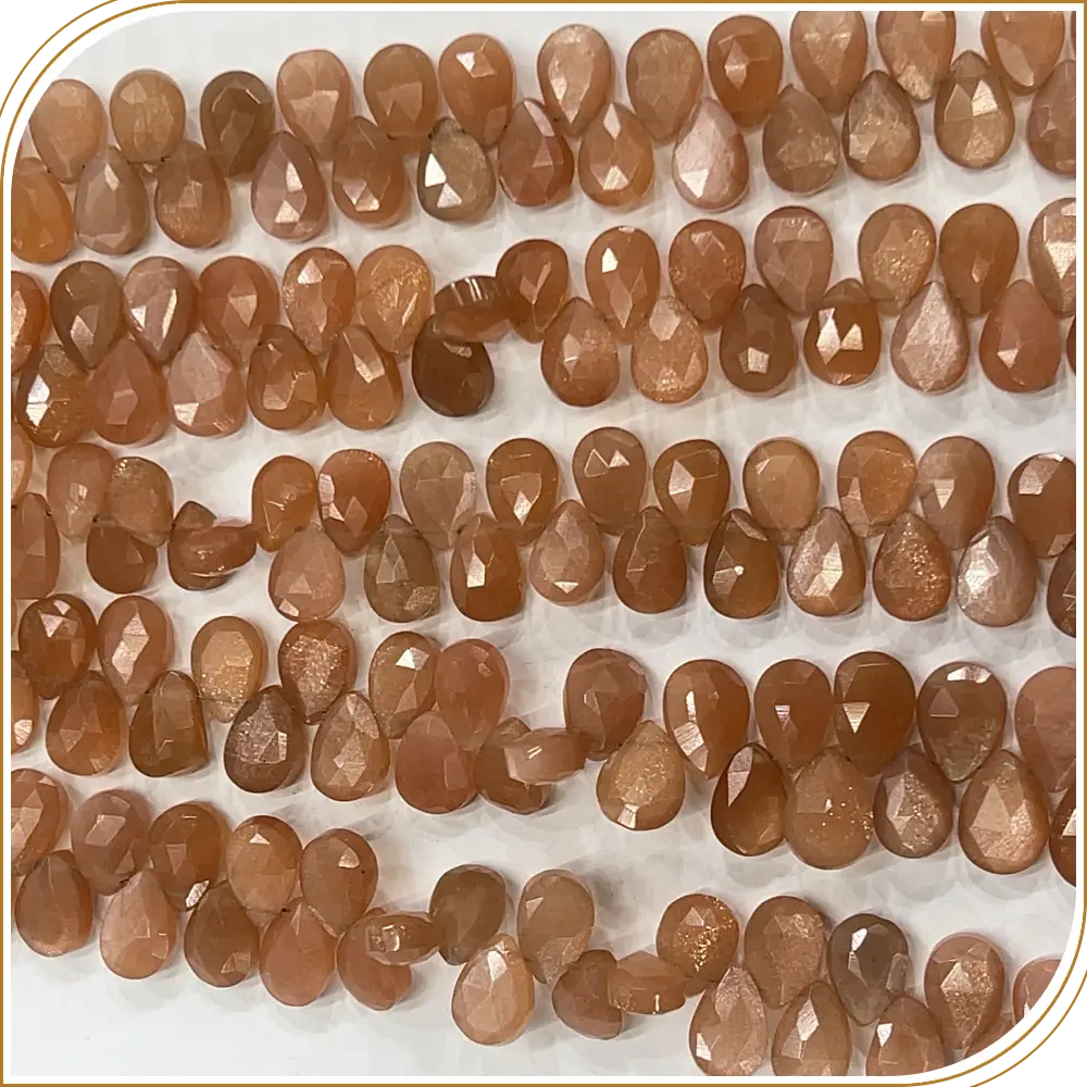 AAA Natural Peach Moonstone Faceted Briolette Peardrop Beads 8 Inches Strand, 7x10mm approx. Warm, Soft, and Elegant