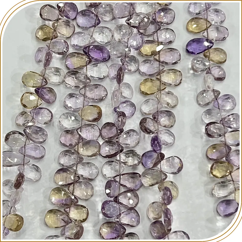 AAA Natural Ametrine Quartz Faceted Briolette Peardrop Beads  8 Inches Strand, 7x11mm approx. Mystical, Harmonious, and Vibrant