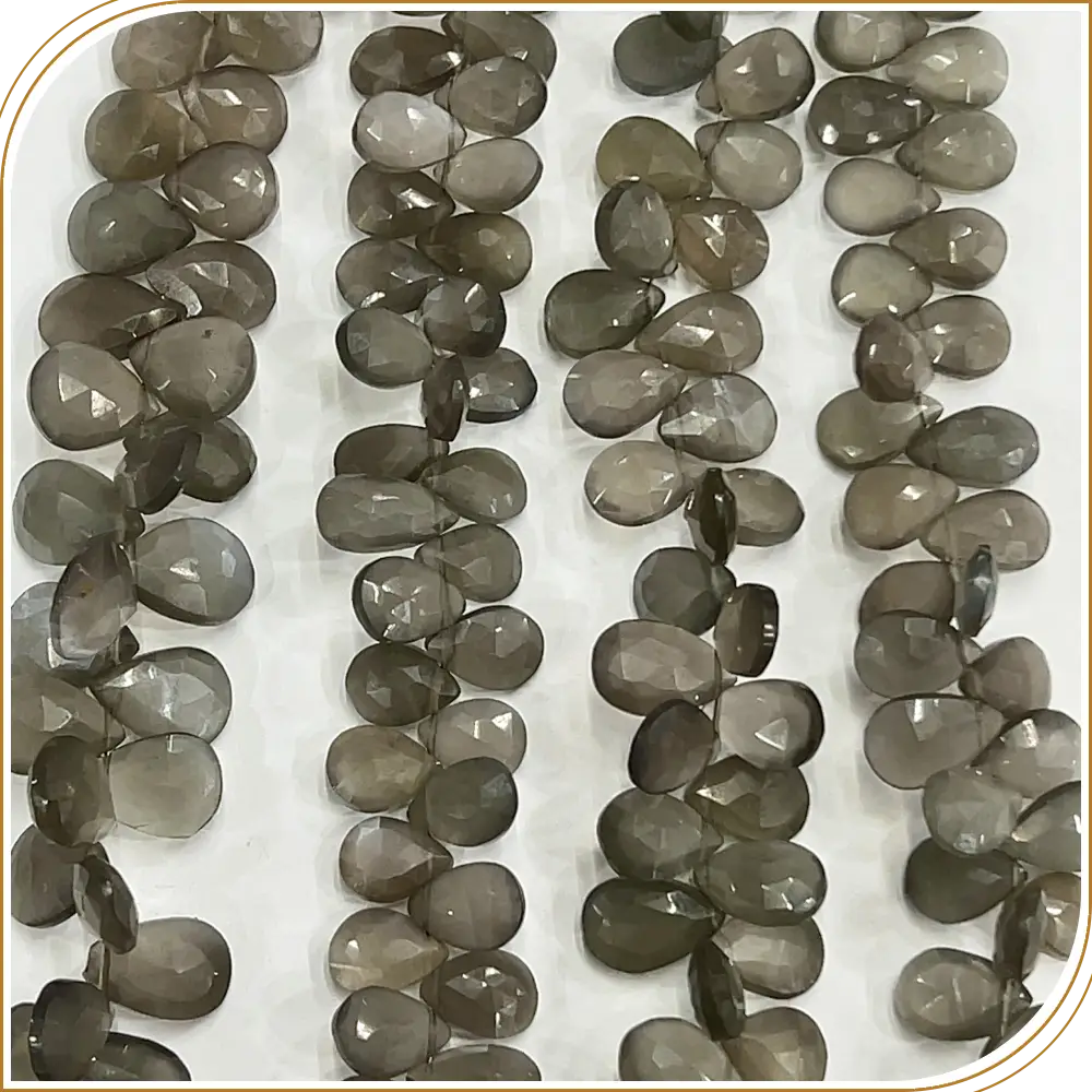AAA Natural Gray Moonstone Faceted Briolette Peardrop Beads 8 Inches Strand, 8x11mm approx. Elegant, Subtle, and Dreamy
