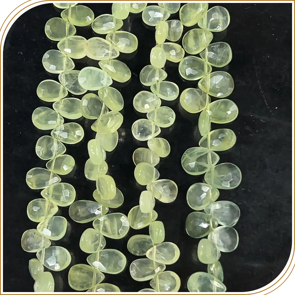 AAA Natural Green Prehnite Faceted Briolette Peardrop Beads 8 Inches Strand, 6x9mm approx.  Soft, Calm, and Harmonious