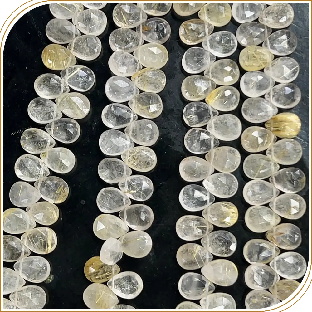 AAA Natural Golden Rutilated Quartz Faceted Briolette Peardrop Beads 8 Inches Strand, 8x11mm approx. Luxurious, Warm, and Radiant