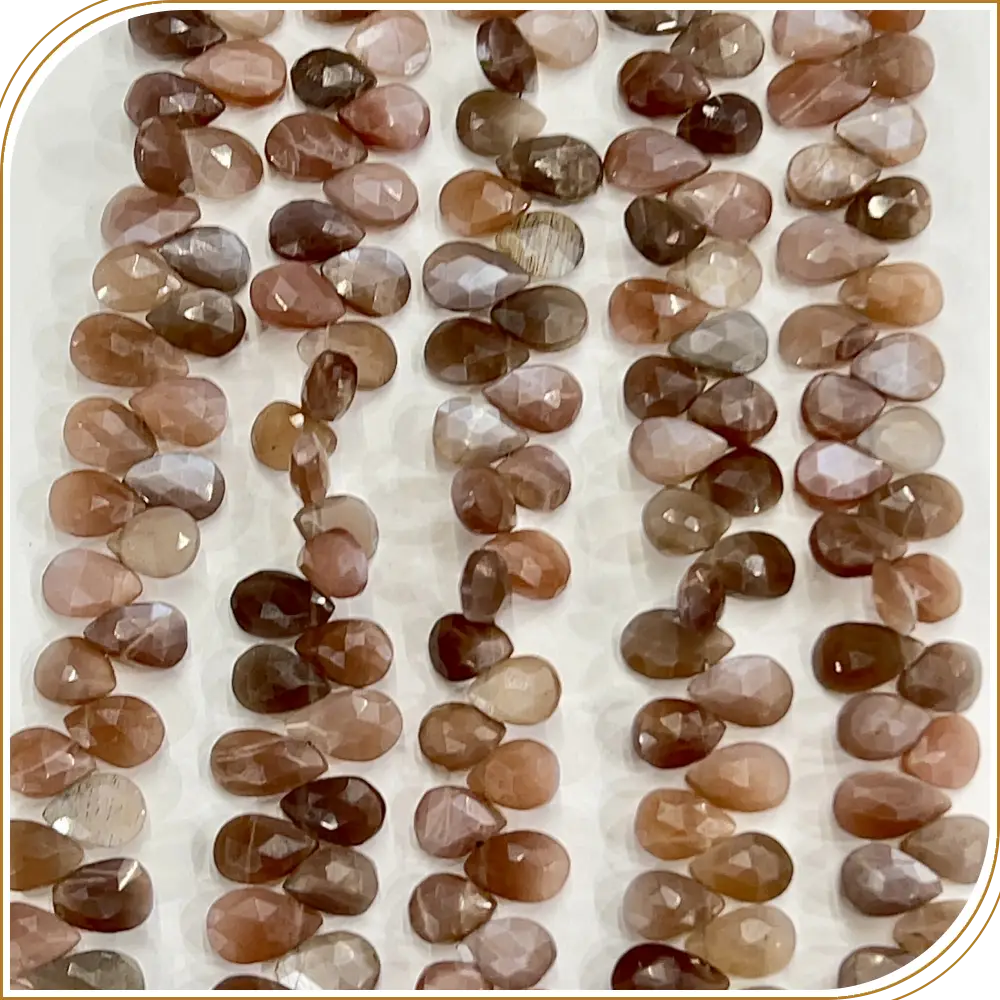 AAA Natural Multi Brown Moonstone Faceted Briolette Peardrop Beads  8 Inches Strand  7x10mm approx. Earthy, Warm, and Captivating)