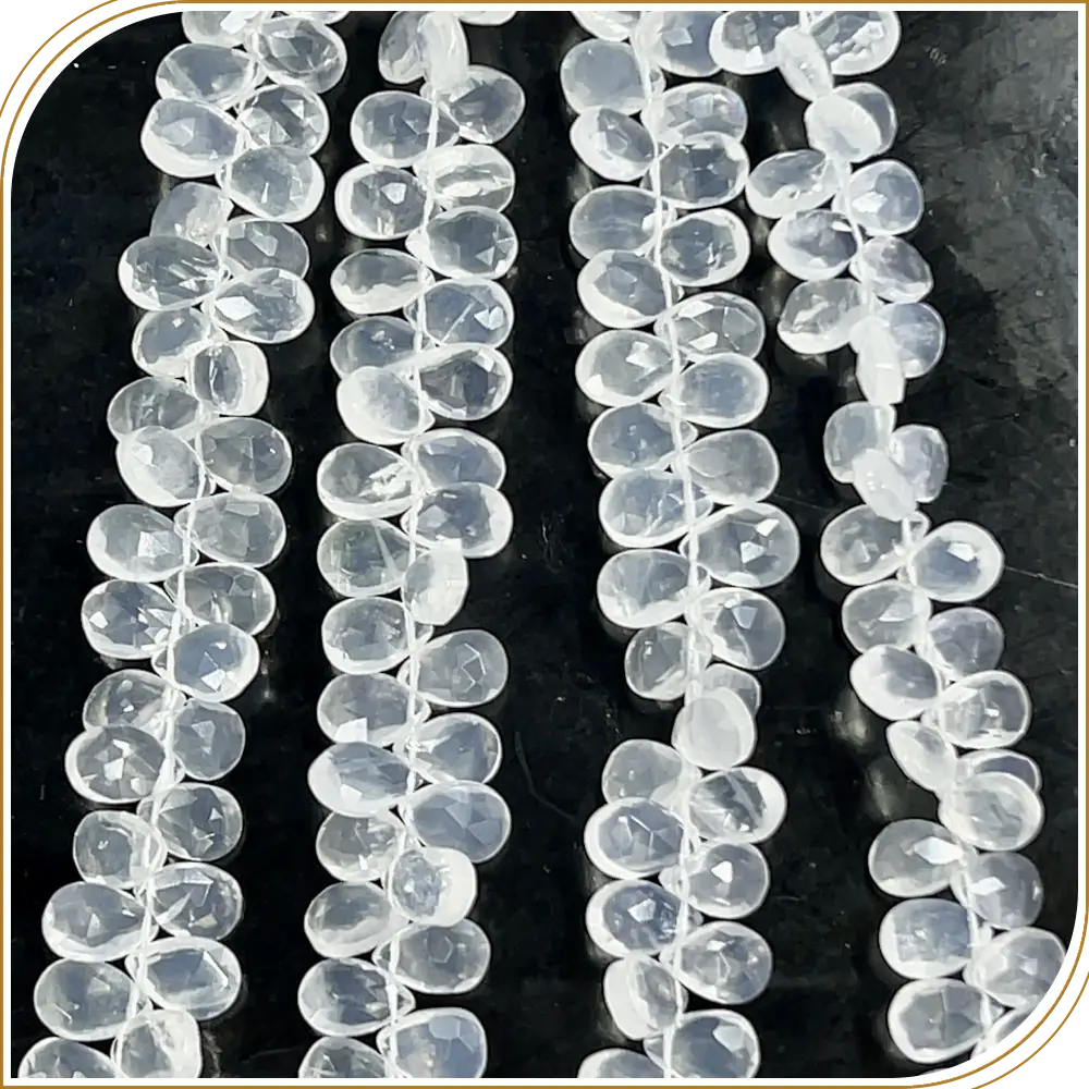 AAA Natural Ice Quartz Faceted Briolette Peardrop Beads 8 Inches Strand, 6x9mm approx.  Cool, Crystal-Clear, and Inviting