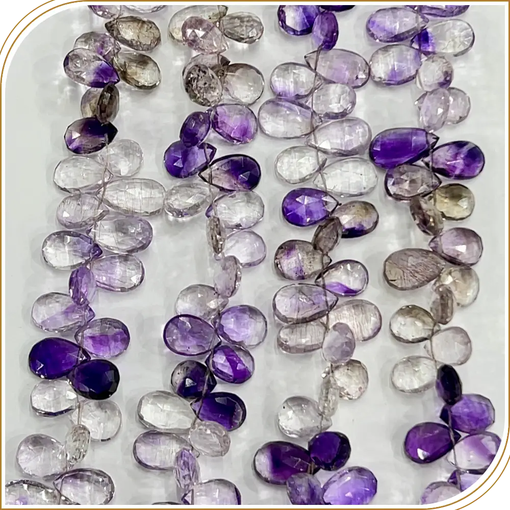 AAA Natural Super Seven Amethyst Faceted Briolette Peardrop Beads 8 Inches Strand, 9x16mm approx. Majestic, Powerful, and Stunning